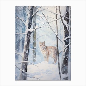 Winter Watercolour Lynx 1 Canvas Print