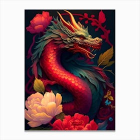 Dragon And Flowers Canvas Print