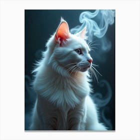 White Cat With Smoke Canvas Print