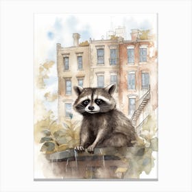A Raccoon In City Watercolour Illustration Storybook 4 Canvas Print