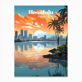 Honolulu Hawaii Vacation Travel Illustration Canvas Print