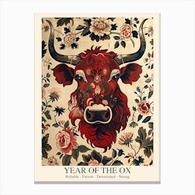 Chinese Lunar Year Of The Ox 2 William Morris Style Canvas Print