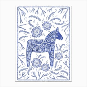 Swedish Dala Horse Blue Canvas Print
