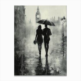 Rainy Day In London, Romantic Monochrome Charcoal style Toile