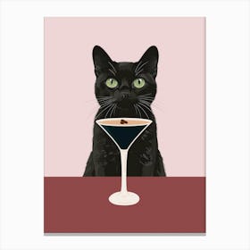 Cat with Espresso martini art in neutral and deep red colors in a minimalist aesthetic, quirky illustration whimsical artwork ideal for kitchens, cafes, coffee bars, bar carts, fun contemporary art for an eclectic living room Canvas Print