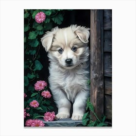 Puppy In The Garden Canvas Print