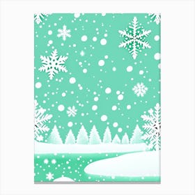 Snowflakes Falling By A Lake, Snowflakes, Kids Illustration 1 Canvas Print