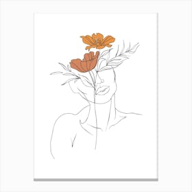 Woman Portrait Monoline Minimalist Hand Drawing Boho Illustration (1) Canvas Print