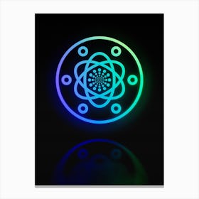 Neon Blue and Green Abstract Geometric Glyph on Black n.0216 Canvas Print