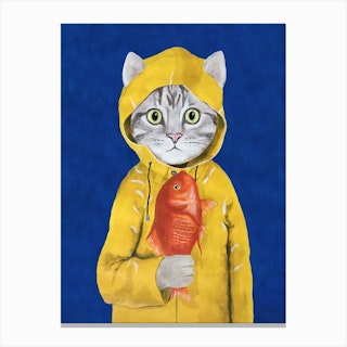 Cat With Fish Canvas Print