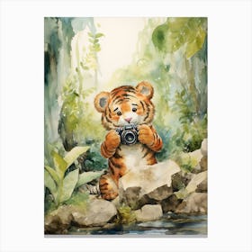 Tiger Illustration Photographing Watercolour 2 Canvas Print