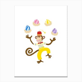Monkey Juggling Ice Gems, Fun Circus Animal, Cake, Biscuit, Sweet Treat Print, Portrait Canvas Print