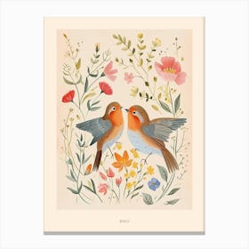 Folksy Floral Animal Drawing Bird Poster Canvas Print