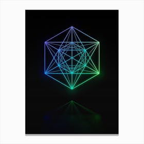 Neon Blue and Green Abstract Geometric Glyph on Black n.0245 Canvas Print