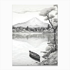 Lake Toya In Hokkaido, Ukiyo E Black And White Line Art Drawing 3 Canvas Print