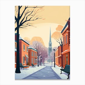Vintage Winter Travel Illustration Boston Usa Canvas Print