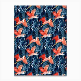 Birds And Reeds In Red And Blue Canvas Print