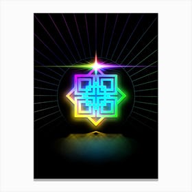 Neon Geometric Glyph in Candy Blue and Pink with Rainbow Sparkle on Black n.0143 Canvas Print