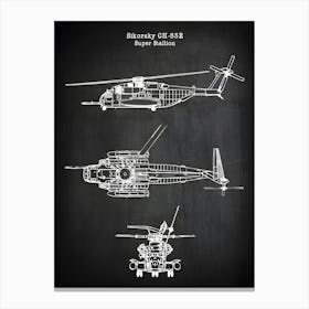 Sikorsky Ch 53e Super Stallion Helicopter Diagram Blueprint Ch 53e Marine Corps Helicopter Decor Helicopter Art Helicopter Print Ch53e1 Canvas Print