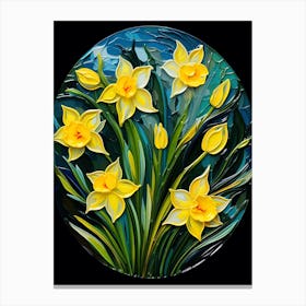 Daffodils Twist Stems Pointed Leaves Yellow Strokes Green 7 Canvas Print
