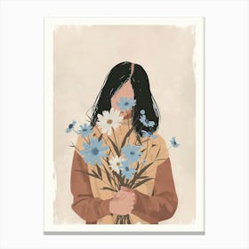 Spring Girl With Blue Flowers 6 Canvas Print