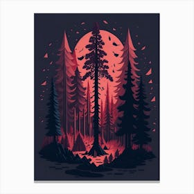 A Fantasy Forest At Night In Red Theme 76 Canvas Print
