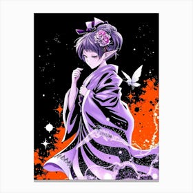 Anime Geisha In Purple Kimono Canvas Print