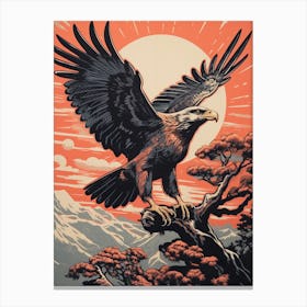 Vintage Bird Linocut Eagle 4 Canvas Print