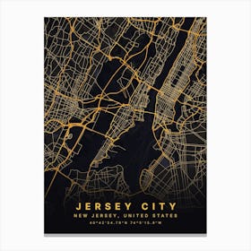 Jersey City New Jersey Black And Gold Map Canvas Print