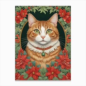 William Morris Style Christmas Cat (2) Canvas Print