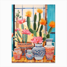 Cactus Painting Maximalist Still Life Ladyfinger Cactus 2 Canvas Print