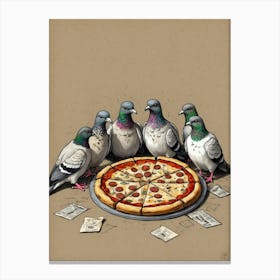 Pigeons Eating Pizza 1 Canvas Print