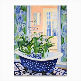 A Bathtube Full Lily Of The Valley In A Bathroom 3 Canvas Print