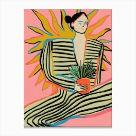 Woman Holding A Plant Canvas Print