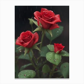 Red Roses At Rainy With Water Droplets Vertical Composition 27 Canvas Print