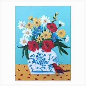 Chinoiserie Vase And Bird Canvas Print