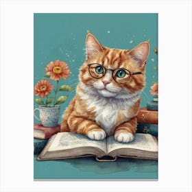 Cat Reading Book Canvas Print