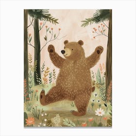 Brown Bear Dancing In The Woods Storybook Illustration 2 Canvas Print