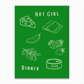 Hot Girl Dinner Green Canvas Print
