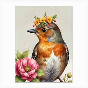 Bird With Flowers 7 Canvas Print