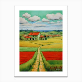 Green plains, distant hills, country houses,renewal and hope,life,spring acrylic colors.34 Canvas Print