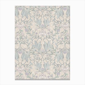 Beige Sage Morris Floral Damask Canvas Print