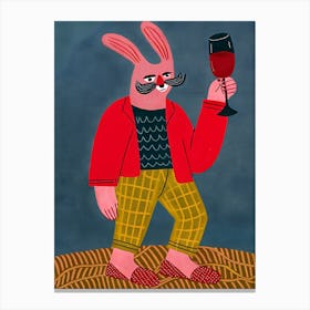 Hare Rabbit with A Glass of Wine with A Cool Outfit Canvas Print