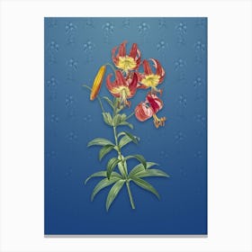 Vintage Turban Lily Botanical on Bahama Blue Pattern Canvas Print