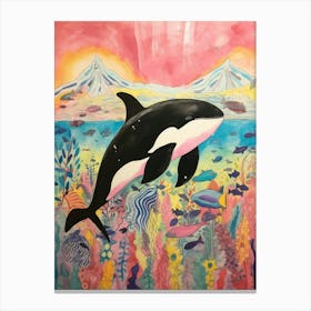 Colourful Mountain Orca Whale Drawing 1 Canvas Print