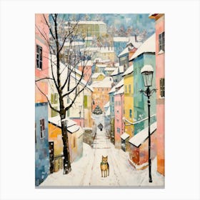 Cat In The Streets Of Salzburg   Austria With Snow 3 Canvas Print
