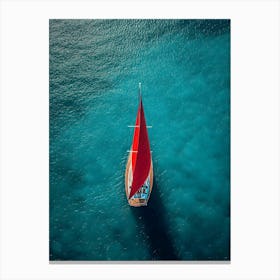 Red Sailboat In The Sea Canvas Print