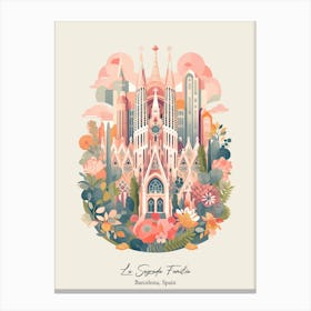 La Sagrada Familia   Barcelona, Spain   Cute Botanical Illustration Travel 3 Poster Canvas Print