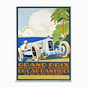 Antique 1929 Racing Poster, Alexis Kow Promoting The Grand Prix In Cap D'Antibes Canvas Print