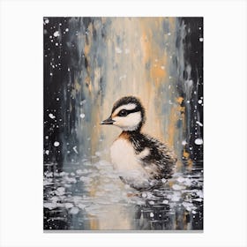 Snow Scene Of Duckling Black & White 1 Canvas Print